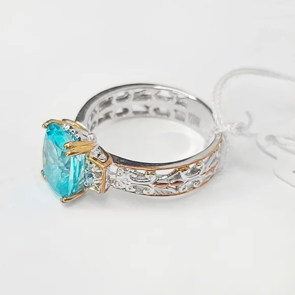 Gems En Vogue | NWT 4.10ctw Octagon Cut Paraiba & Swiss Blue Topaz Ring | 8 - Picture 7 of 10